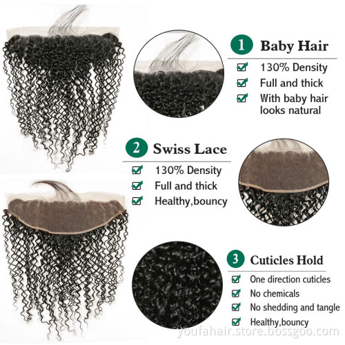 Brazilian 13x4 HD Lace Frontal Jc Kinky Curly Pre Plucked Natural Hairline with Baby Hair Ear to Ear Remy Human Frontal Closure